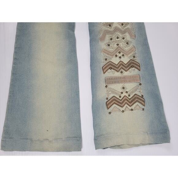 Vintage Sweet November Womens 4 Blue Boho Hippie Jeans Embroidered Wide‎ Leg - Picture 12 of 15
